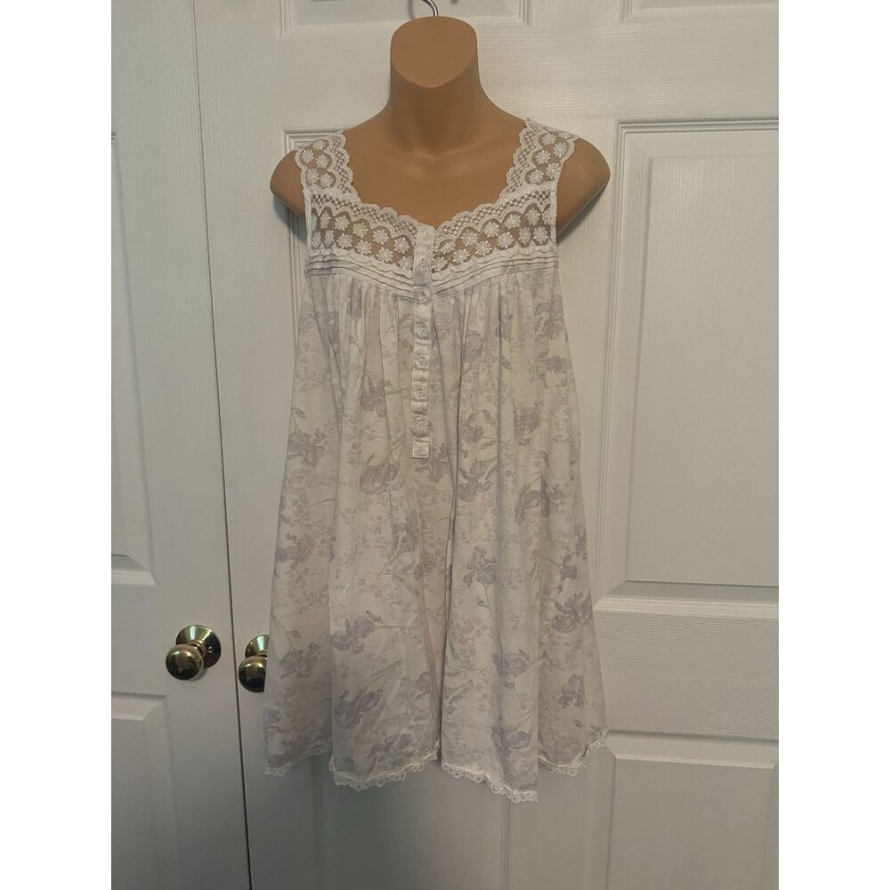 Eileen West Cotton and Lace Sleeveless Nightgown Chemise M